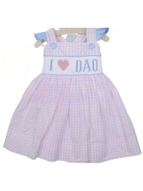 I Heart Dad Pink Check Smocked Sundress for Girls